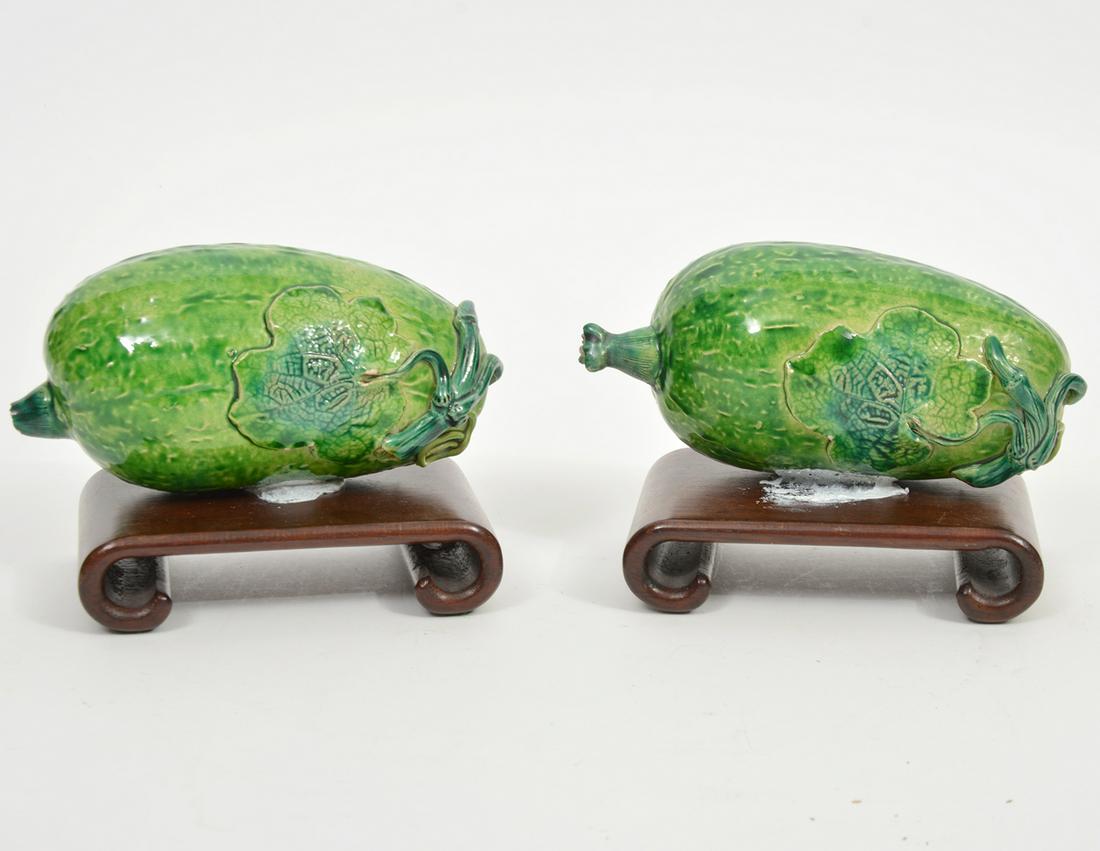 2 Pc. Chinese Ceramic Altar Fruit on Wood Bases (1 of 10)