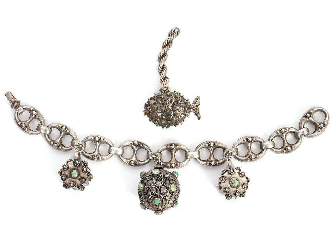 Silver Charm Bracelet & Loose Blowfish Charm 62.6g (1 of 10)