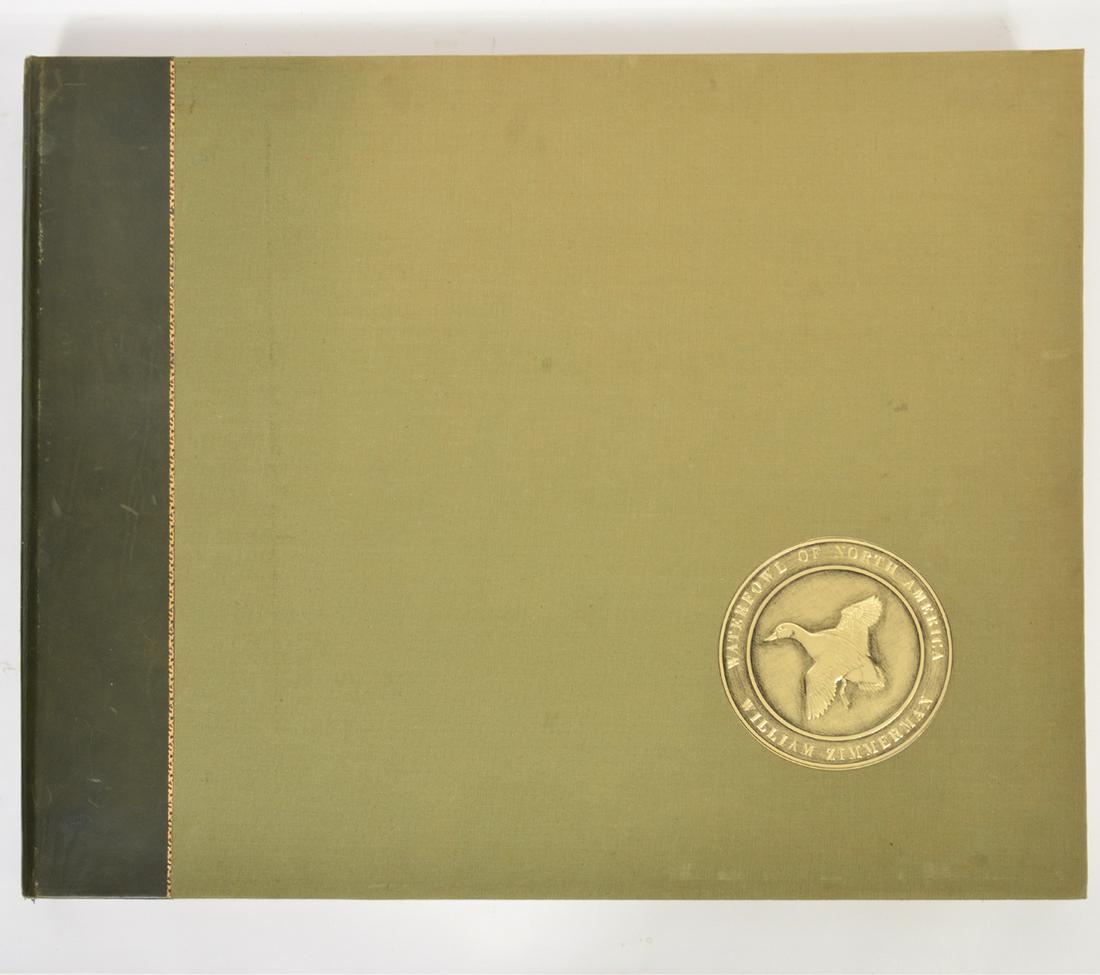 Waterfowl of North America' William Zimmerman: Large coffee table book by William Zimmerman titled 'Waterfowl of North America'. Hand numbered #54/1000. 27.75" L x 22" W x 1.75" D. Condition report: Wear to cover. Please examine all photos closely