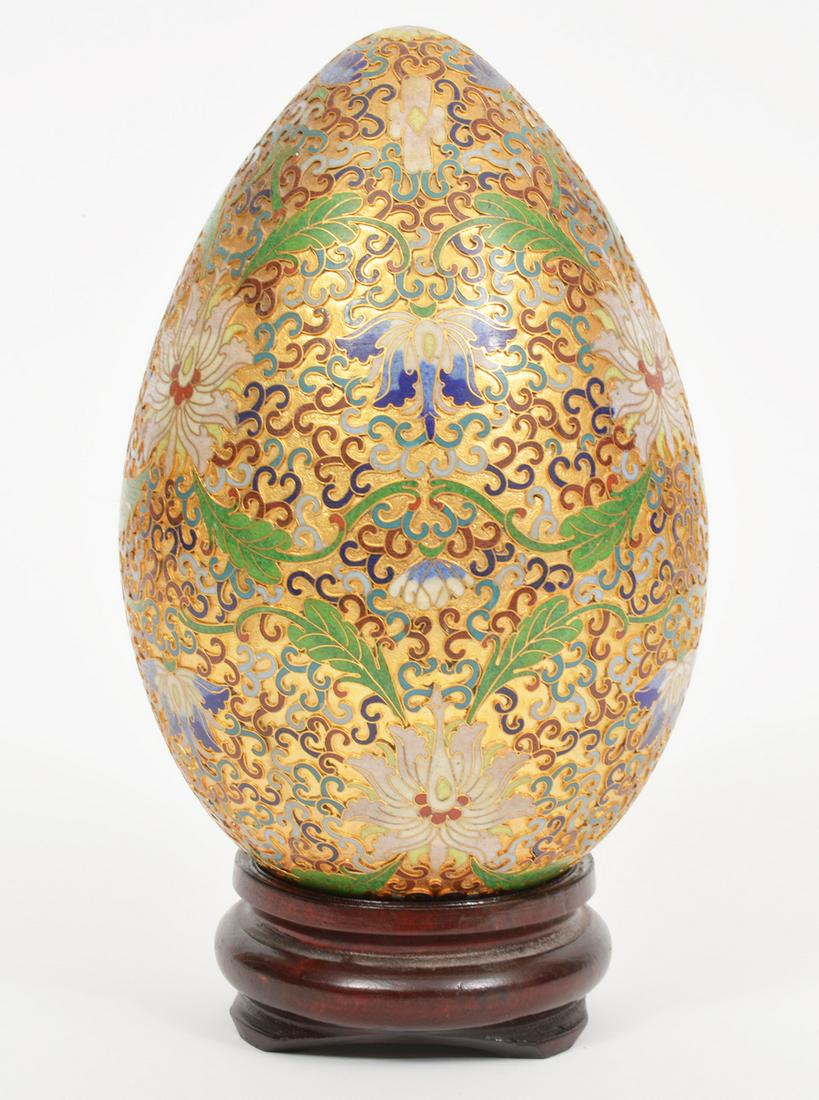 Chinese Gilt Open Work CloisonnÃ© Egg on Wood Stand (1 of 5)