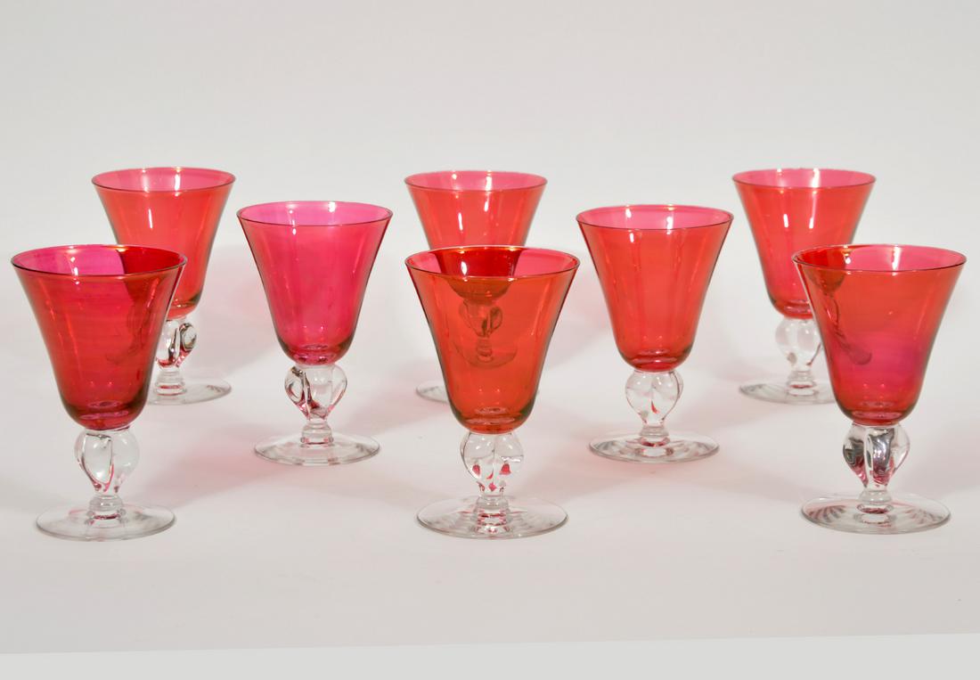 8 Cranberry Stemware Goblets With Clear Stems (1 of 5)