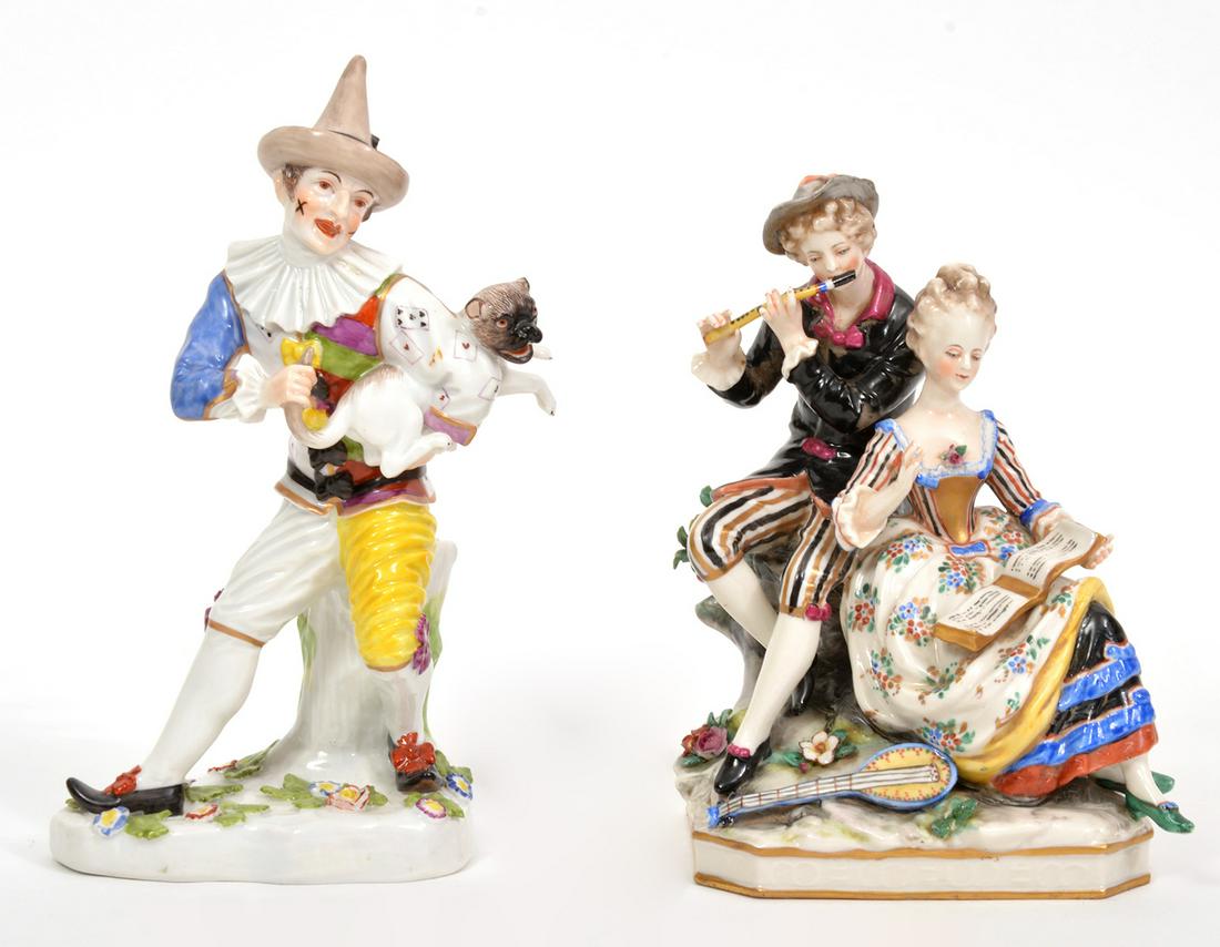 Two Porcelain Figures Musicians and Clown (1 of 10)