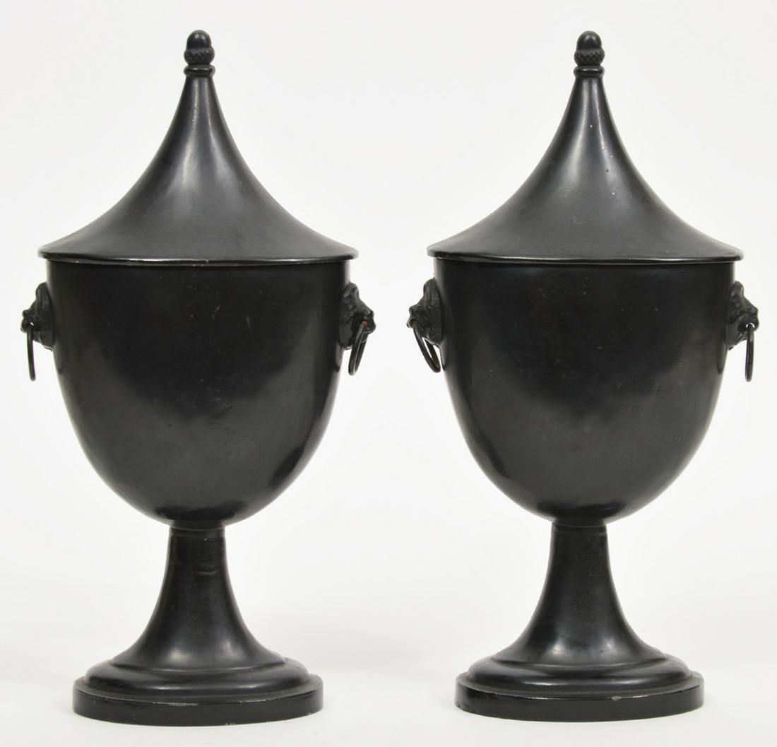Pr. of 20th C. Metal Lidded Chestnut Urns (1 of 6)