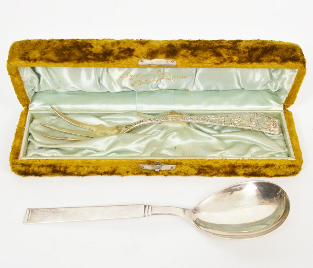 Lot of 2 Sterling Silver Serving Fork & Spoon (1 of 11)