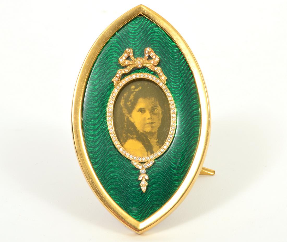 Faberge Imperial Green Enamel & Gold Mini Frame (1 of 8)