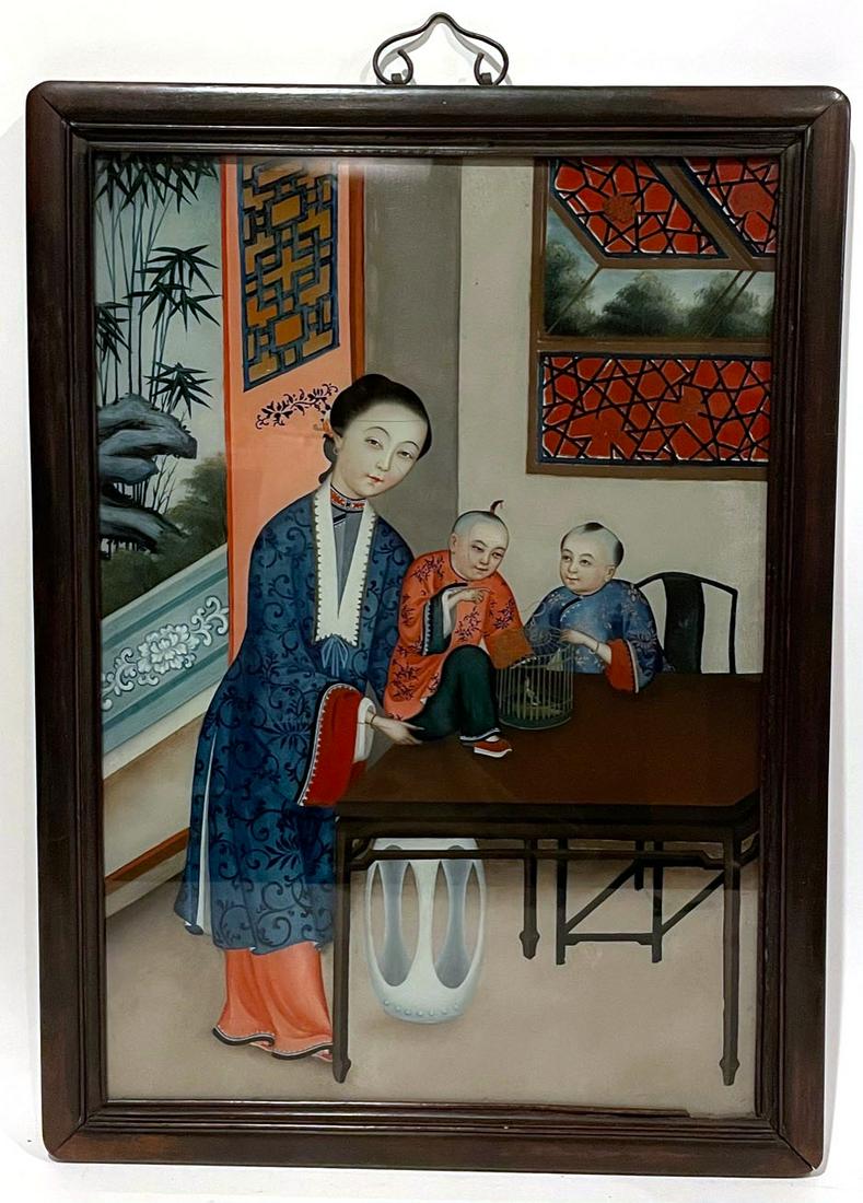 Chinese Wood Framed Reverse Glass Painting (1 of 7)