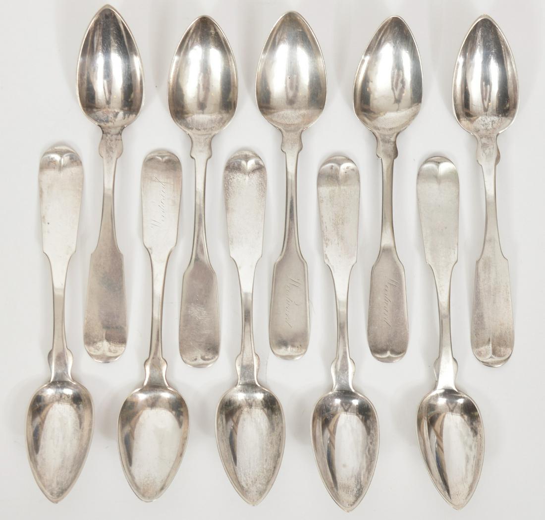 10 Coin Silver Fiddle Back Spoons by P. Miller (1 of 5)