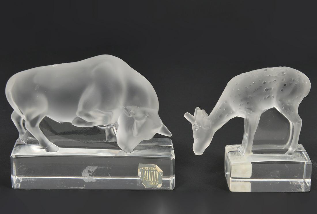 Two Lalique Paperweights Bull & Deer (1 of 6)