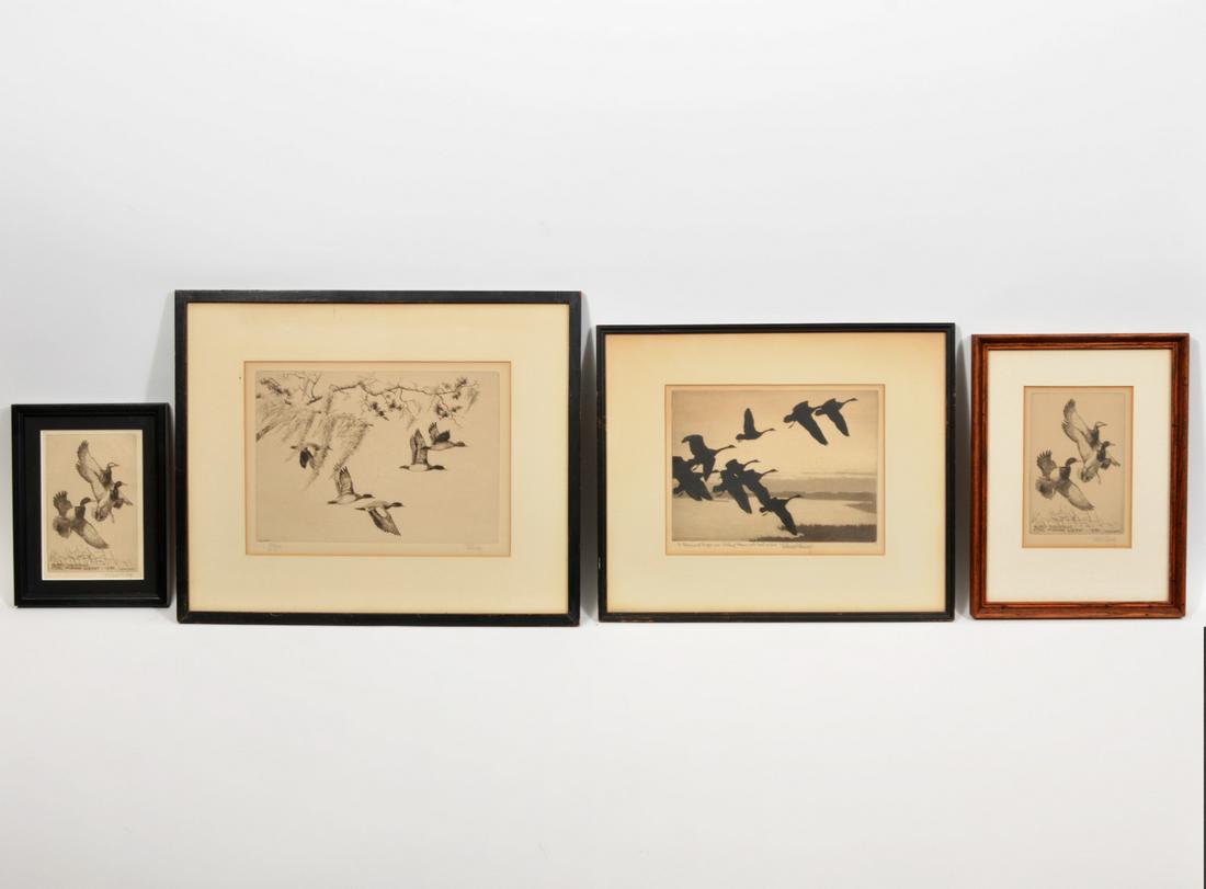 Lot of 4 Signed Waterfowl Etchings by Bishop (1 of 9)