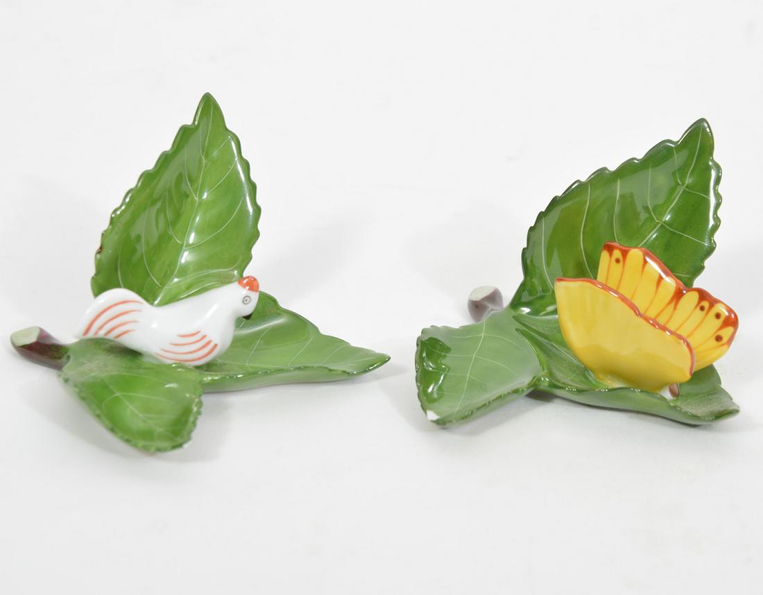 Pair of Herend Porcelain Butterfly & Bird on Leaf (1 of 6)