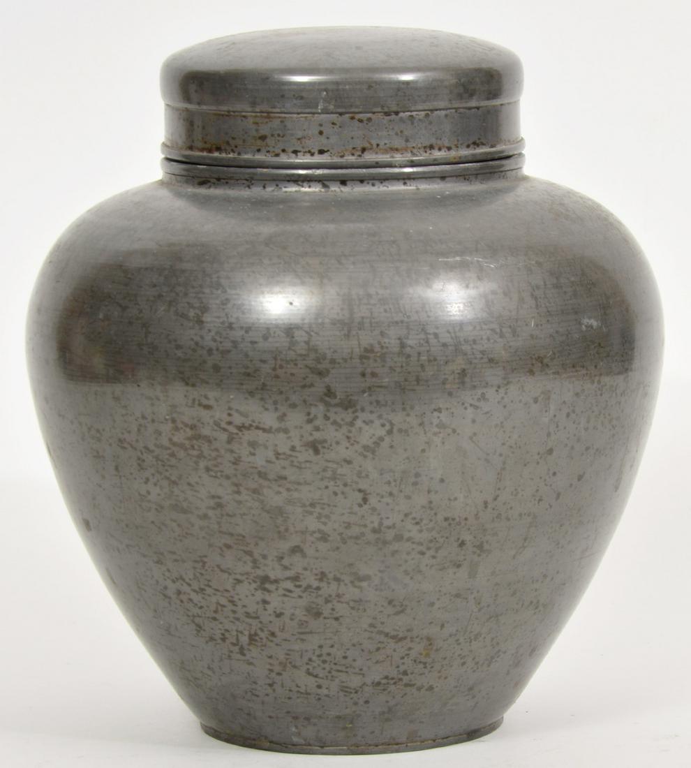 Chinese Signed Pewter Tea Urn w/ Sterling Tea Strainer (1 of 7)