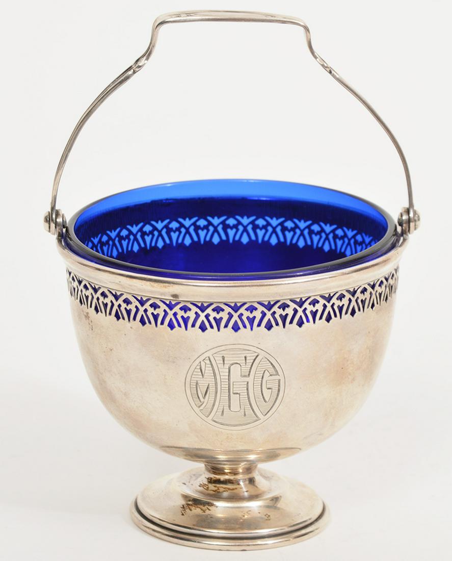 Wallace Sterling Silver Basket Blue Glass Insert (1 of 7)