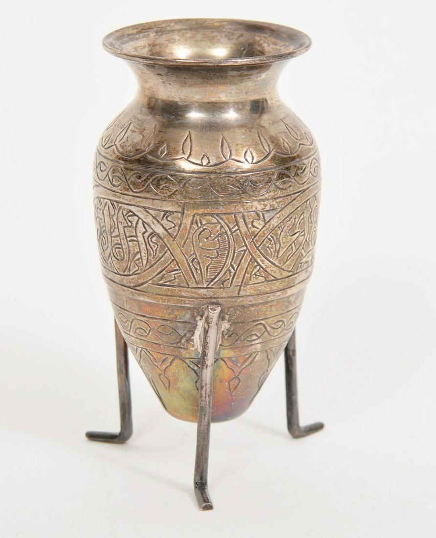 Egyptian Sterling Silver Engraved 3-Footed Vase (1 of 5)