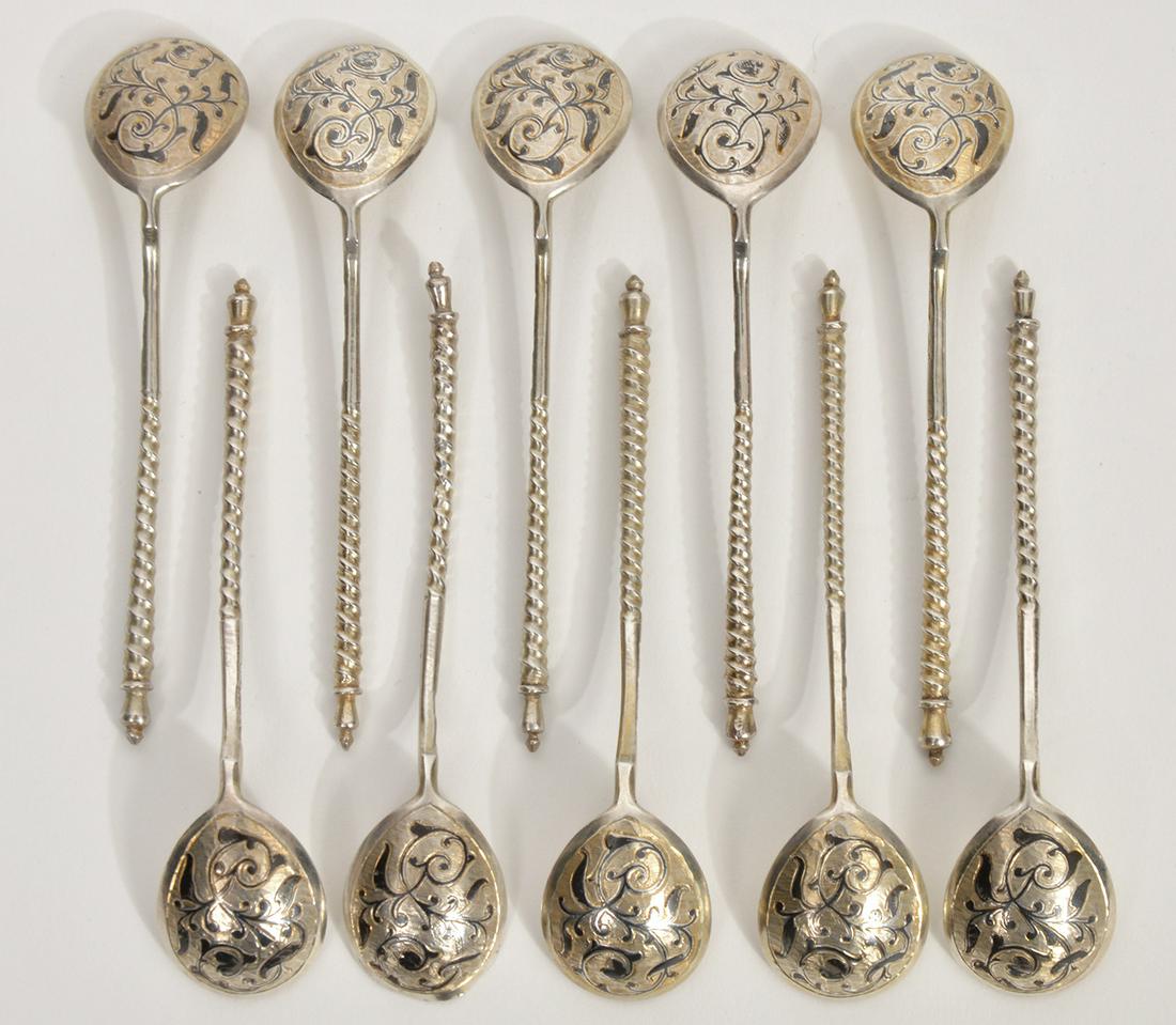 10 Russian Niello Silver Demitasse Spoons (1 of 7)
