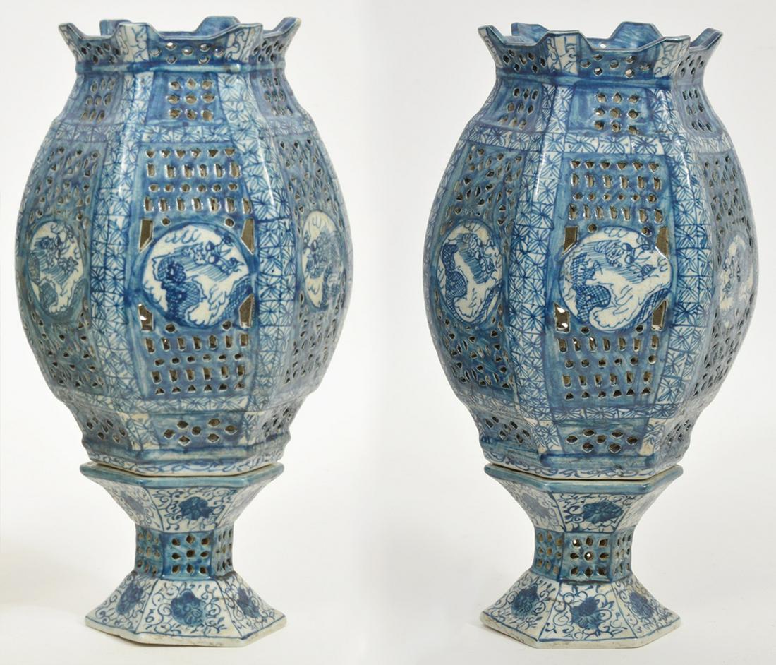 Pair of Chinese Blue & White Porcelain Lanterns (1 of 7)