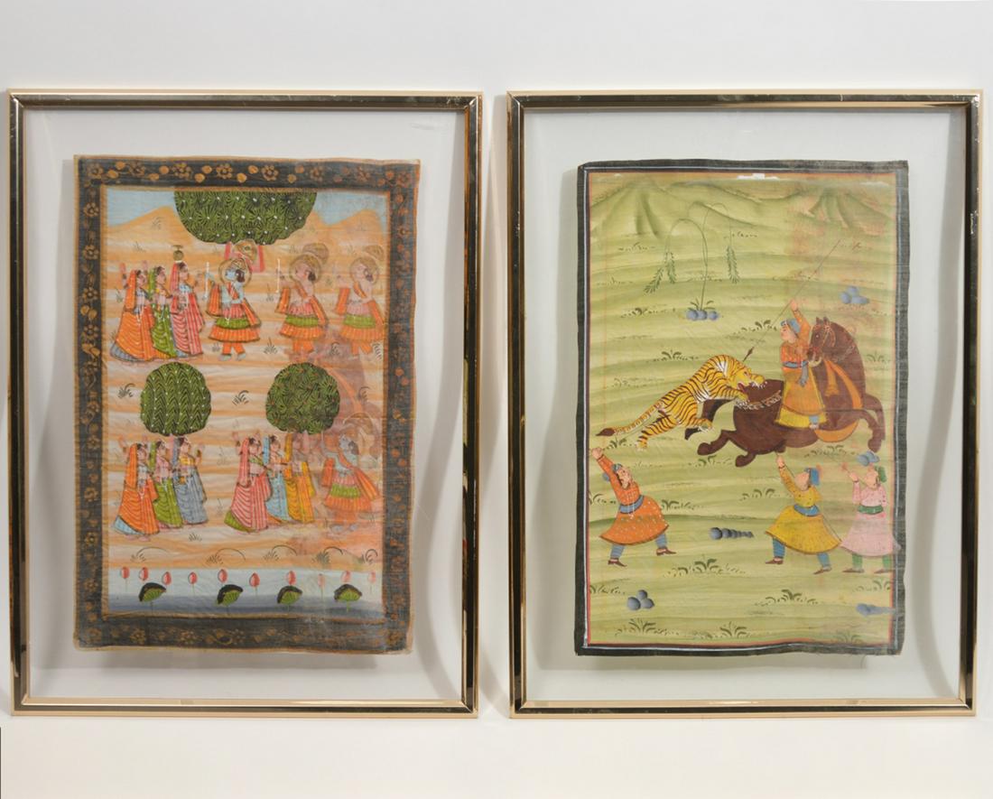 Indian Mughal Paintings on Silk Glass Framed (1 of 9)