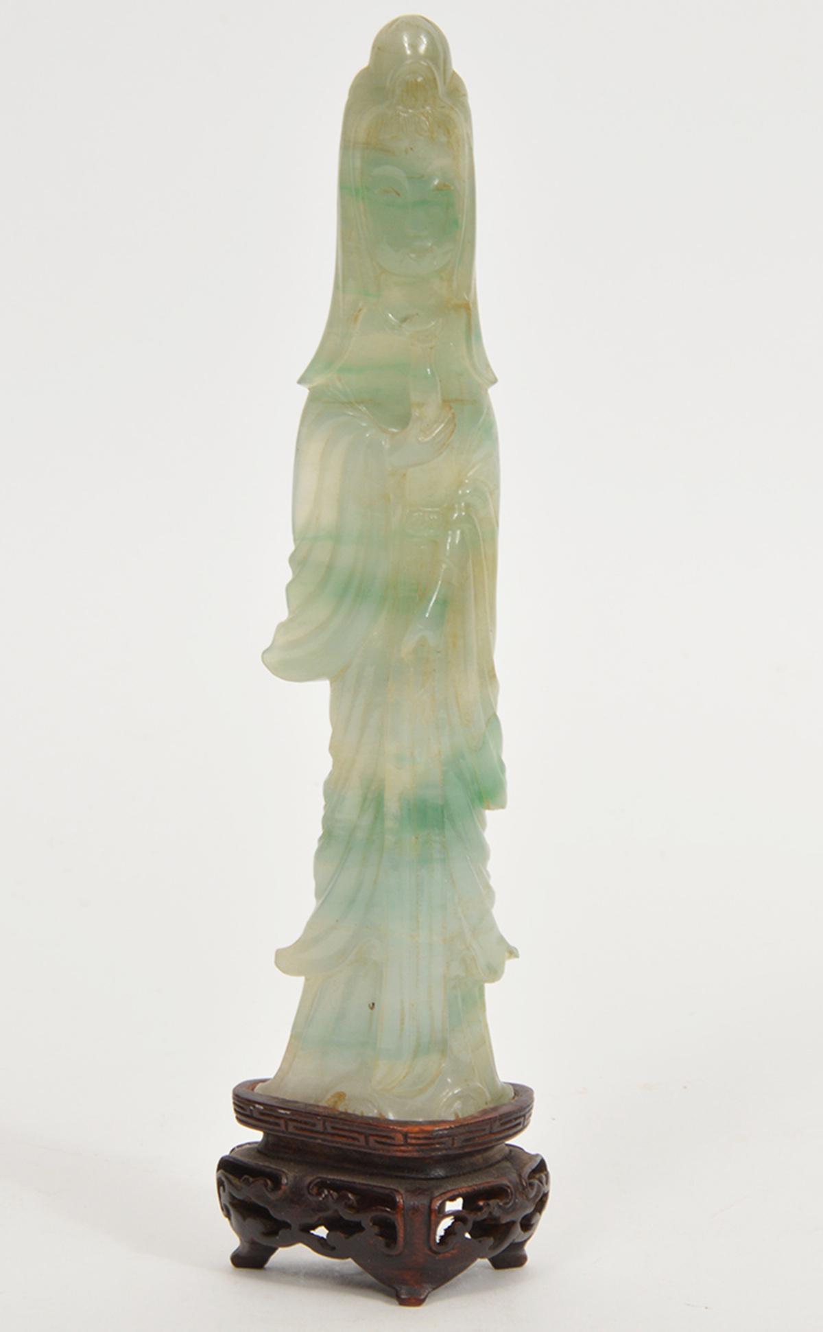 Chinese Hand-Carved Jade Guan Yin Figure on Stand (1 of 7)