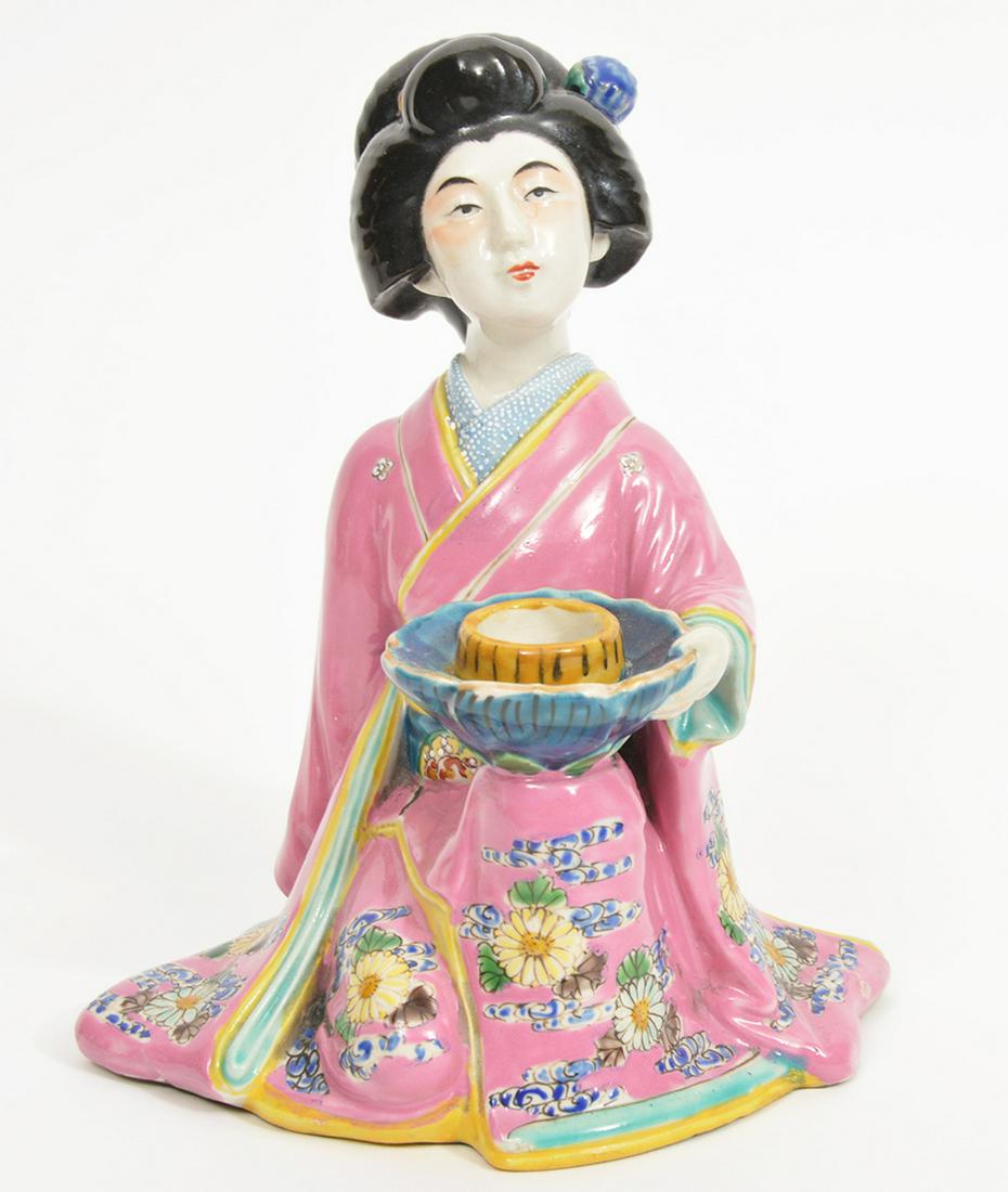 Chinese Porcelain Seated Geisha Candleholder (1 of 6)