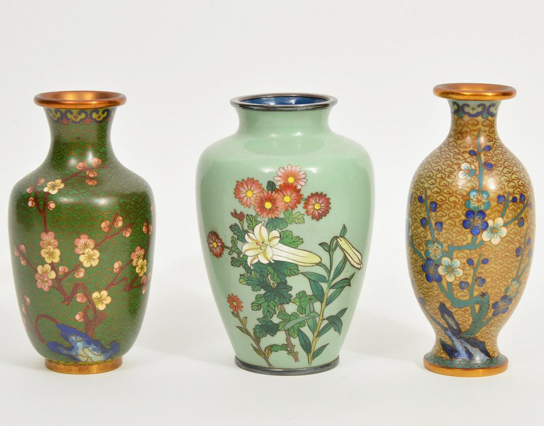 Lot of 3 Chinese Cloisonne Vases (1 of 9)