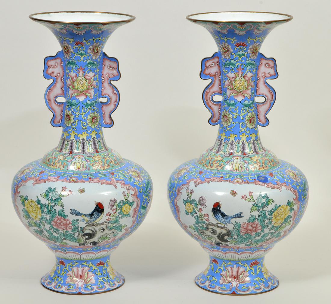 Large Pair of Chinese Enamel Urn Vases (1 of 10)