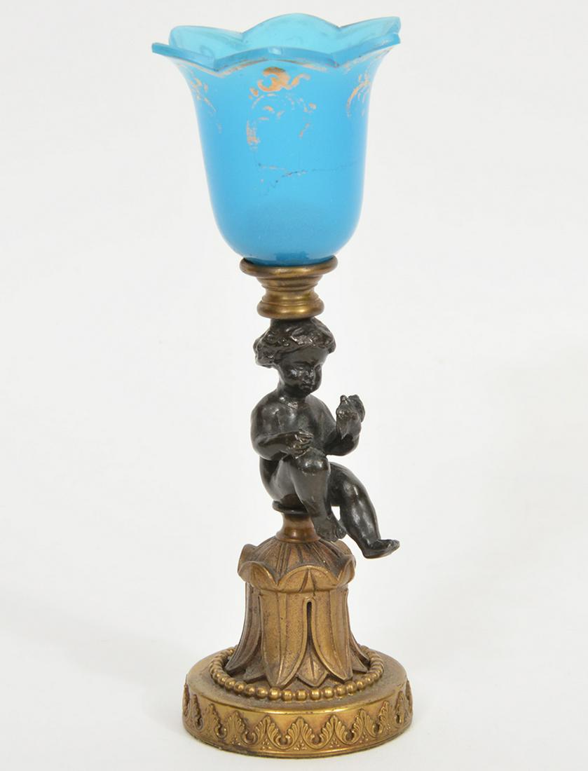 Euro Bronze Cherub & Blue Glass Candleholder (1 of 7)