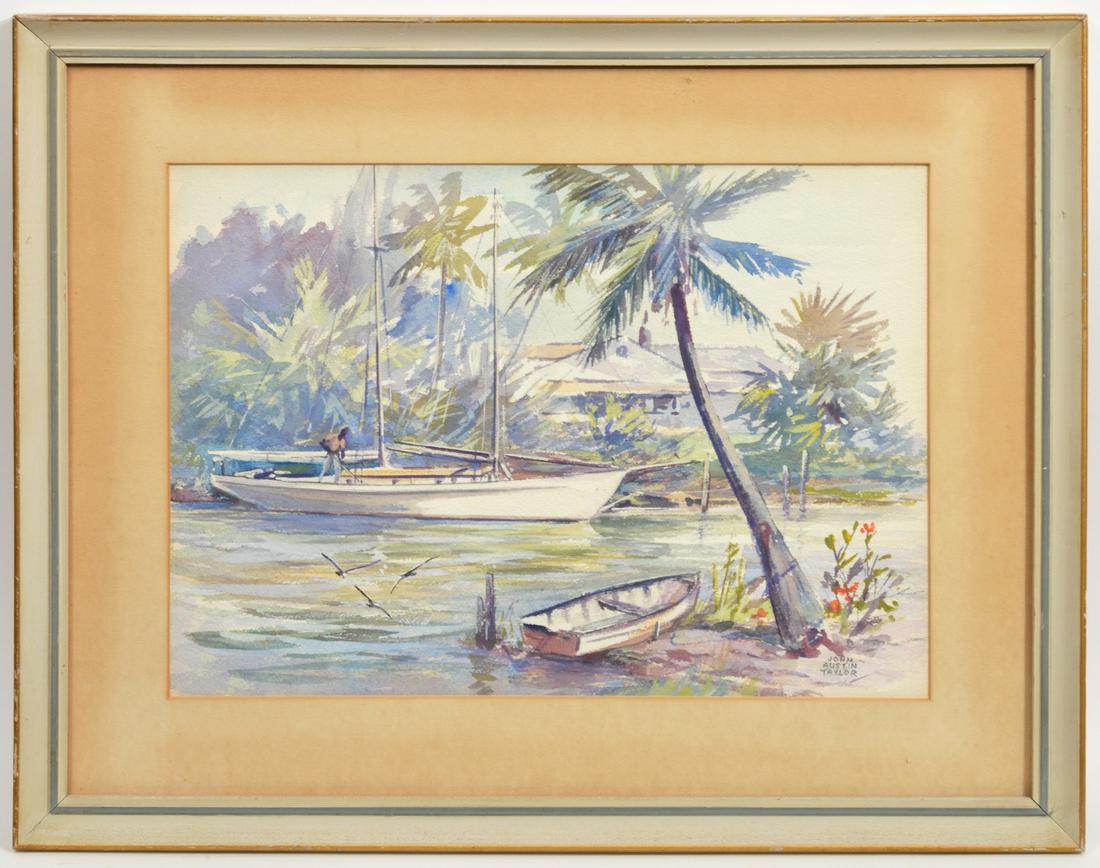John Austin Taylor Sailboat Scene Gouache on Paper (1 of 5)