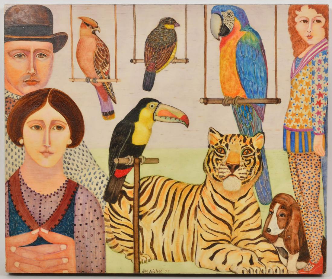 Ken Neilsen Birds and Tiger Oil on Wood (1 of 8)