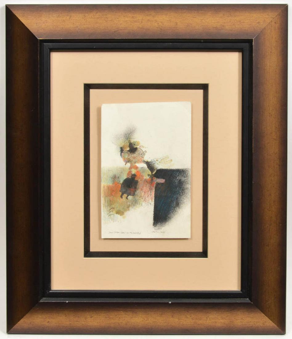 Mixed Media Illegibly Signed in Wood Frame (1 of 5)