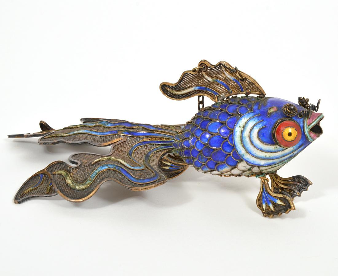 Chinese Enamel Silver Filigree Koi Fish (1 of 8)