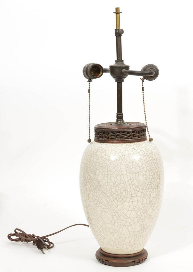 Chinese Grey Crackle Porcelain Vase Table Lamp (1 of 6)