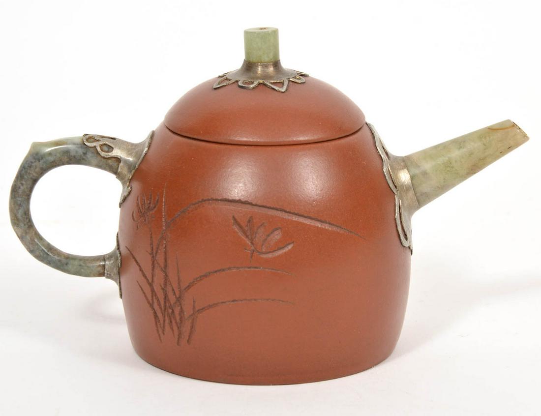 Chinese Clay Yixing Teapot Hardstone Handle Spout (1 of 8)