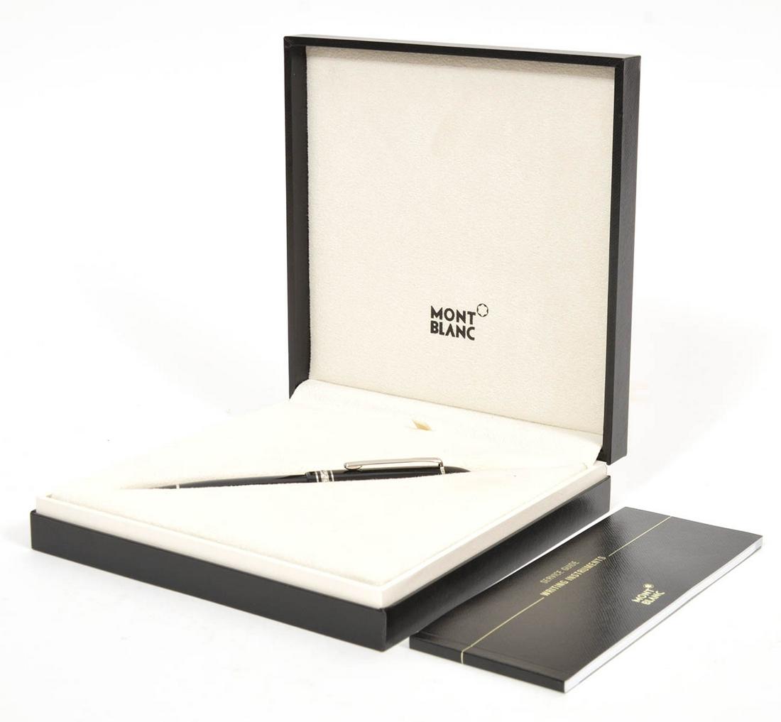 Montblanc Meisterstuck No. 149 Fountain Pen: Montblanc Meisterstuck No. 149 Gold-Coated fountain pen. Comes with original case and booklet. Nib has 18K gold details and rhodium coated inlay. Weight - 32 g. Dimensions - 147.3 mm L x 17.3 mm W. Ca