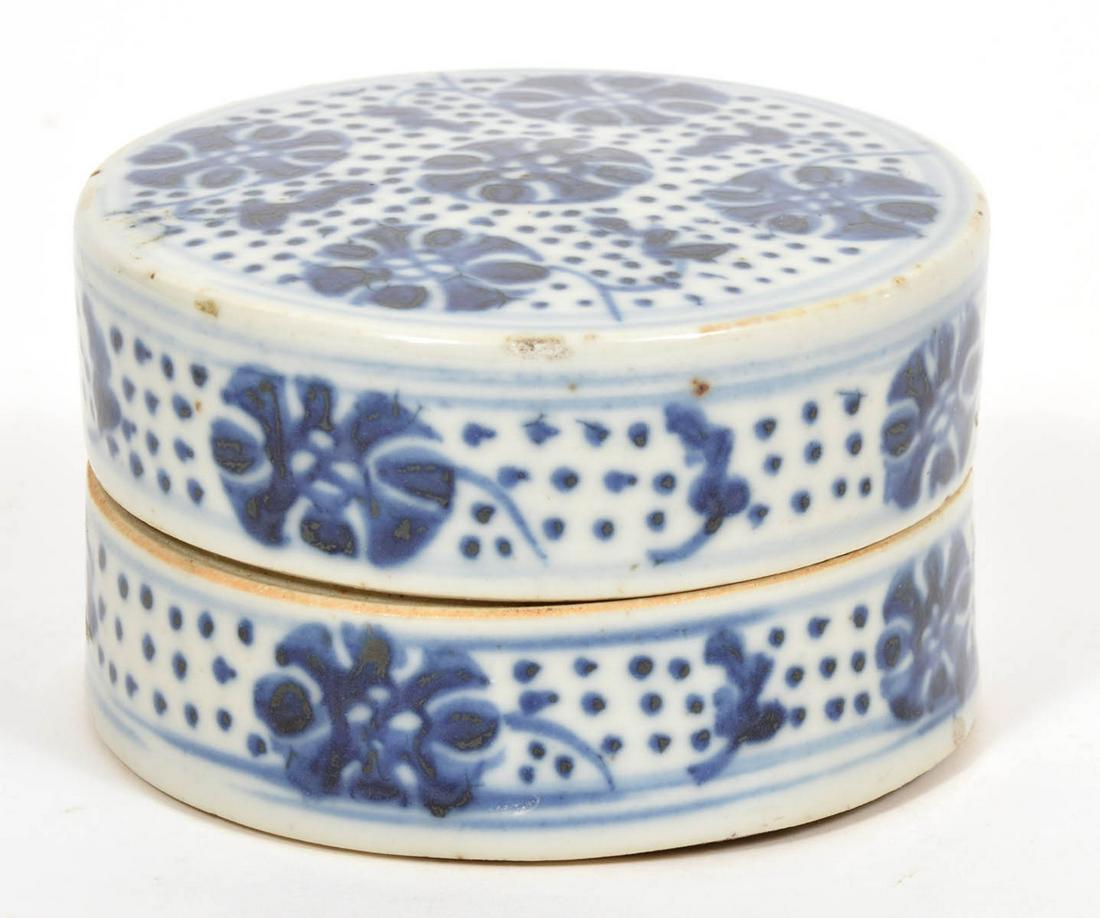 Chinese Blue and White Painted Porcelain Round Box (1 of 6)