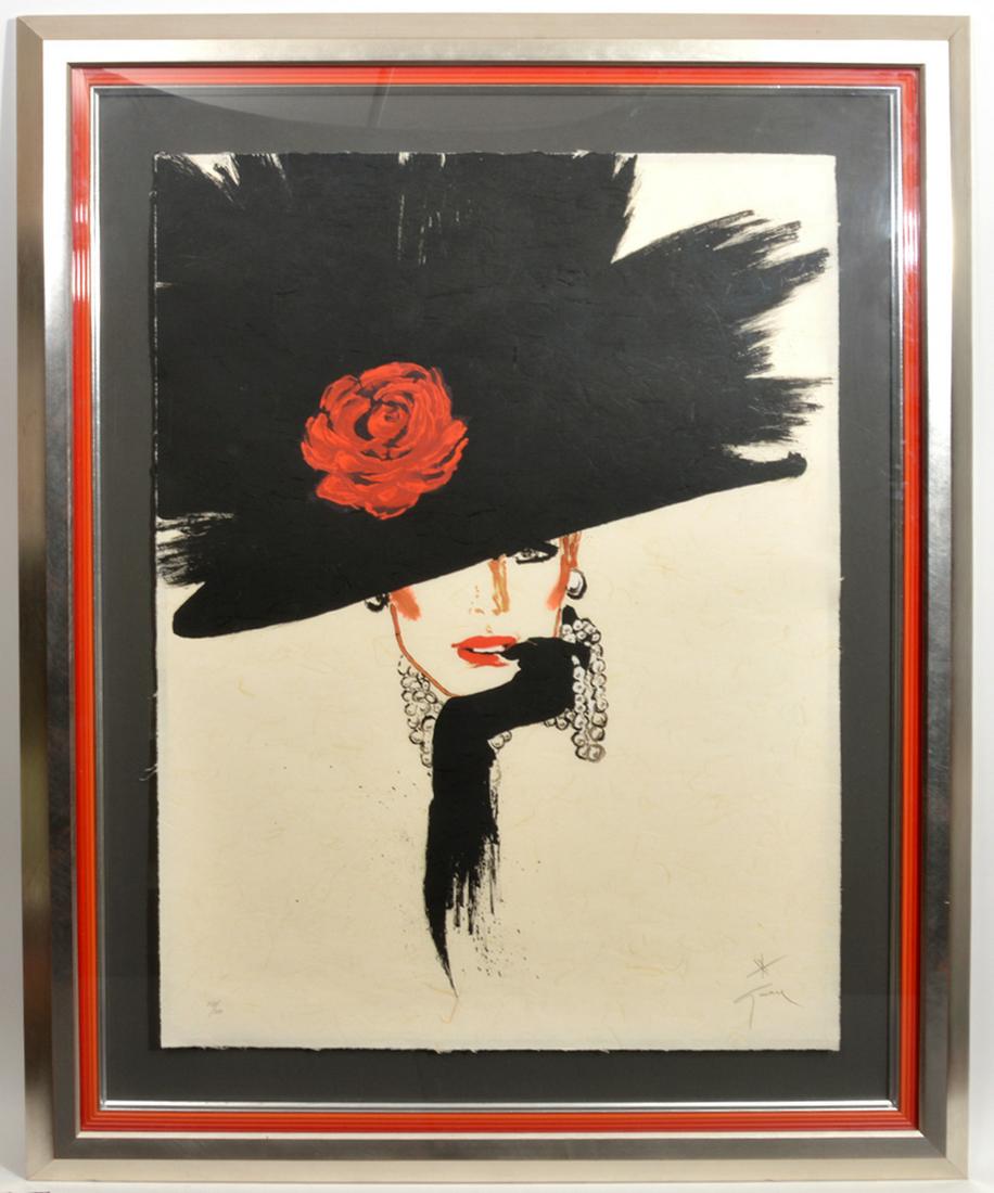 Rene Gruau Lithograph on Paper 'Women w/ Rose' (1 of 5)