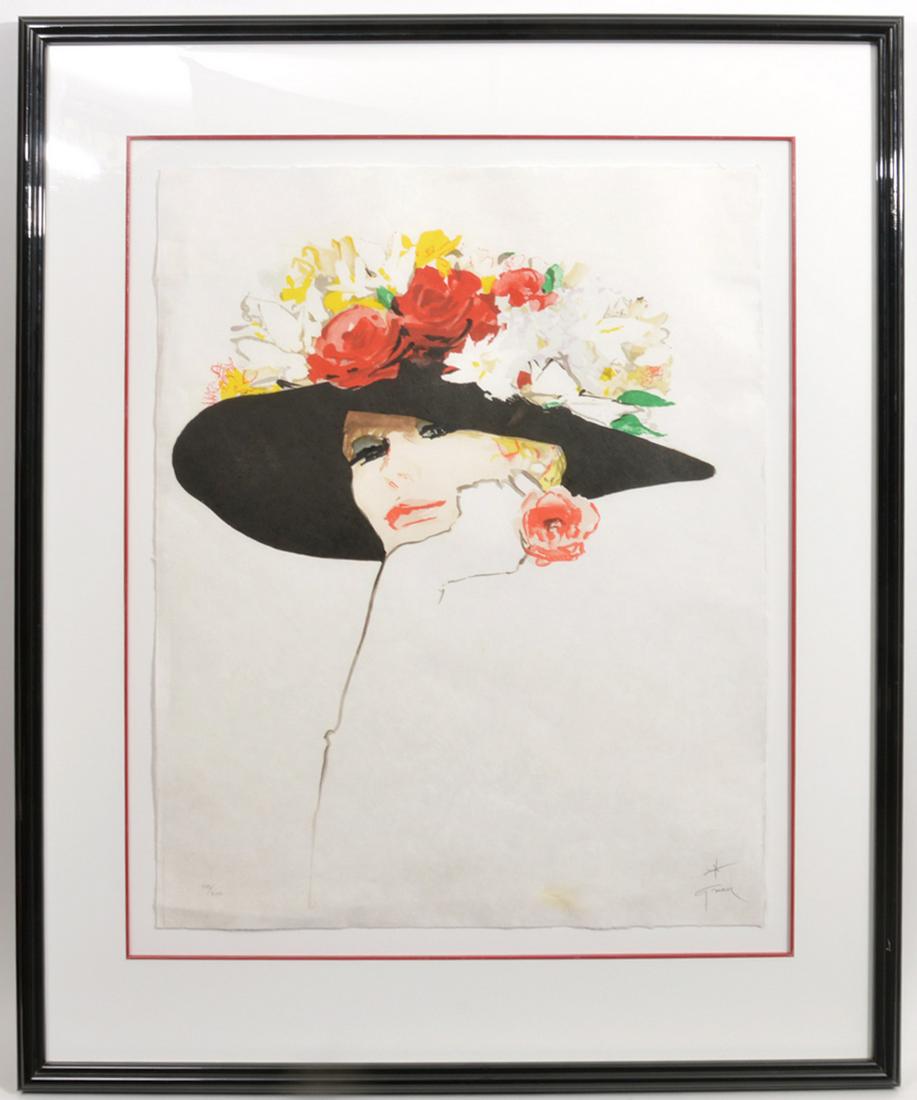 Rene Gruau Lithograph 'Flowers in Hat' (1 of 7)