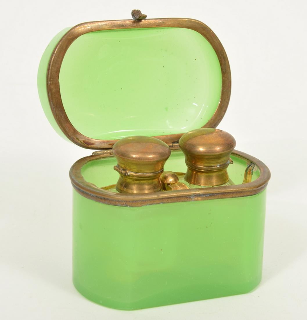 French Green Opaline Casket Box & Perfume Bottles (1 of 7)