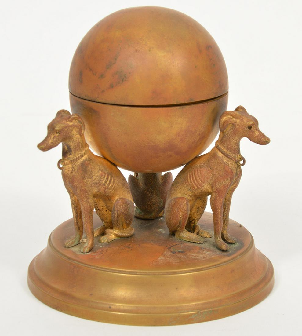Victorian Brass Hinged Sphere Inkwell Dog Supports (1 of 9)