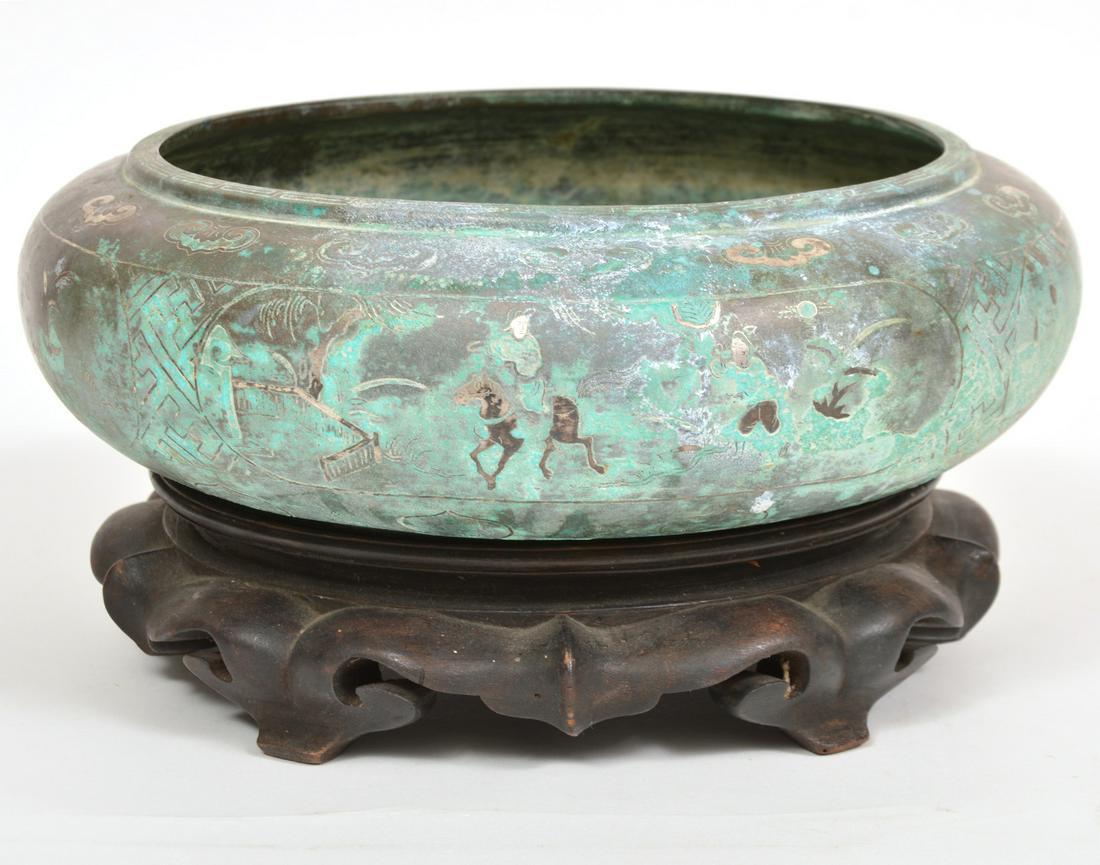 Chinese Mixed Metals Bowl With Wood Stand (1 of 9)