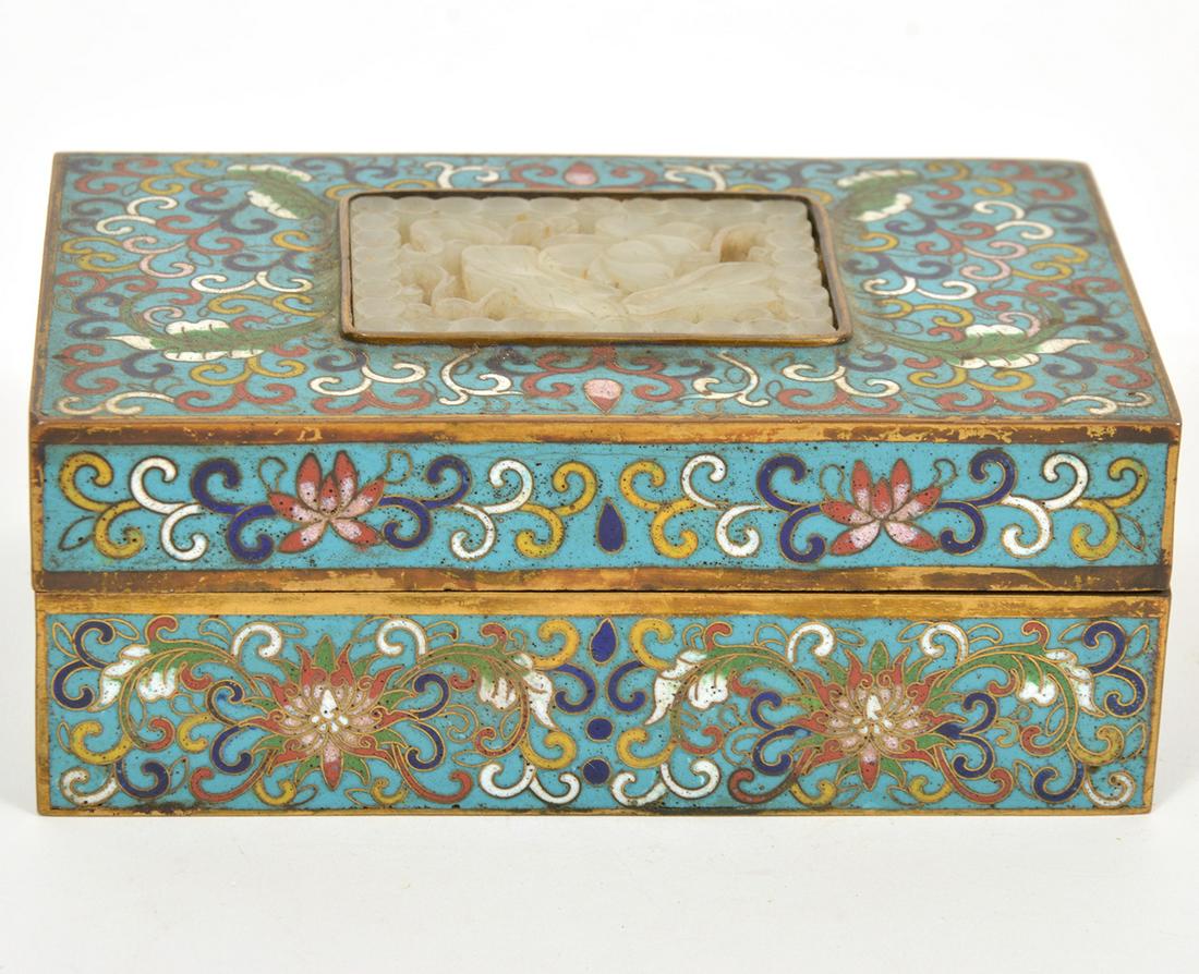 Chinese Cloisonne Trinket Box With Inlaid Jade (1 of 13)