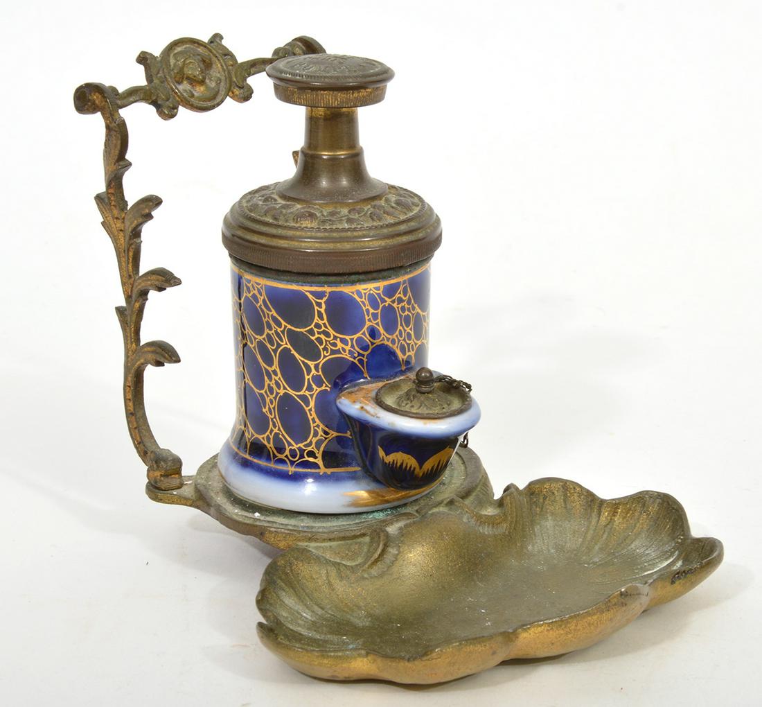 French Bronze and Porcelain Inkwell (1 of 8)