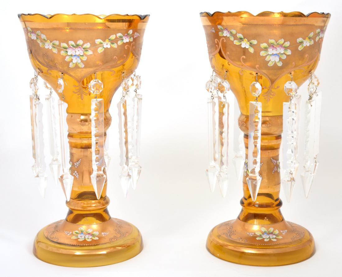 Pair Bohemian Enamel Overlay Glass Mantle Lusters (1 of 10)