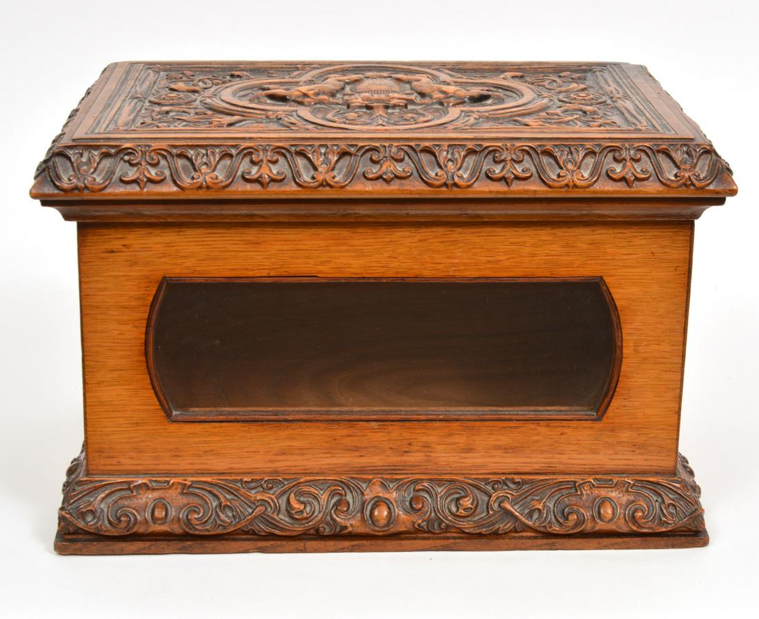 19th Century Carved Oak Hinged Letter Box (1 of 9)