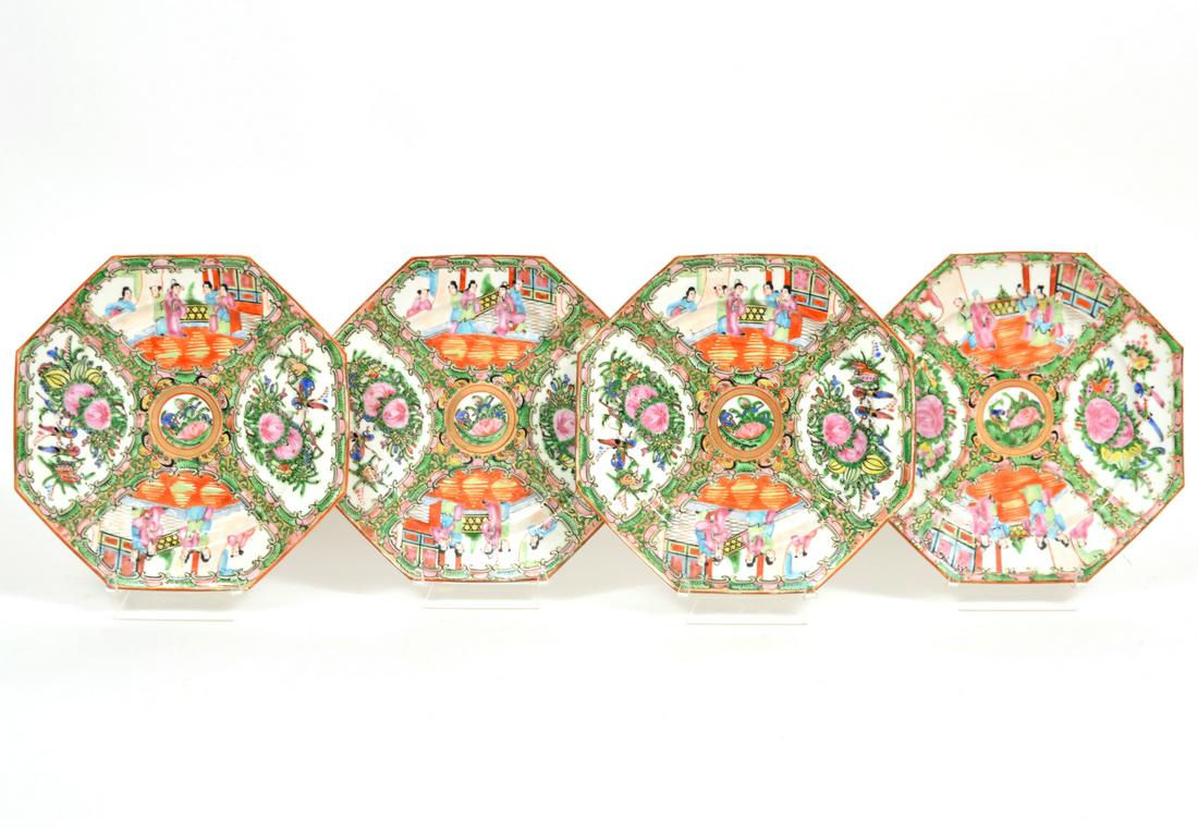 Set of 4 Chinese Rose Medallion Octagon Plates (1 of 6)