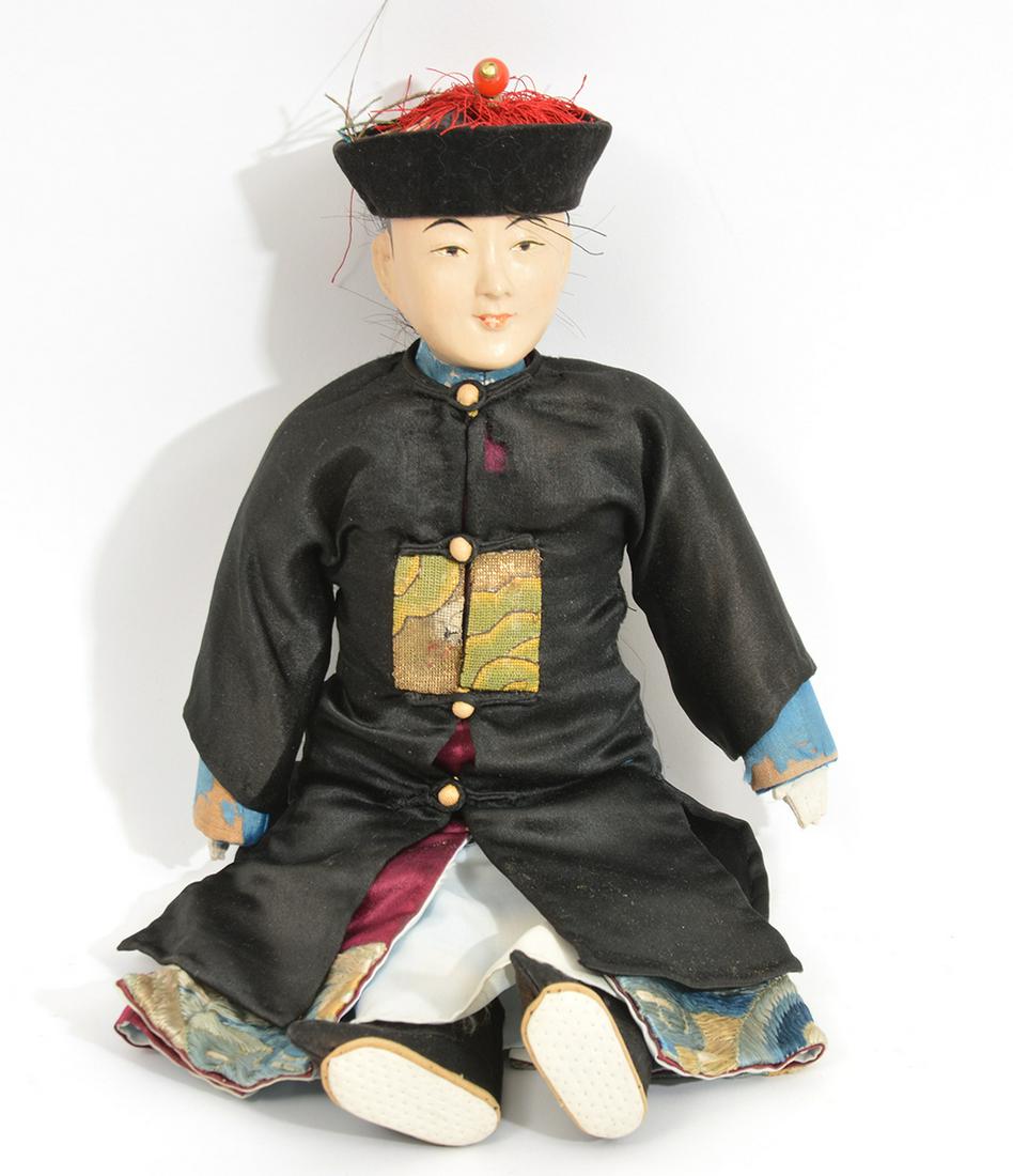 Chinese Doll w/ Carved Wooden Head, Hat & Robe (1 of 17)