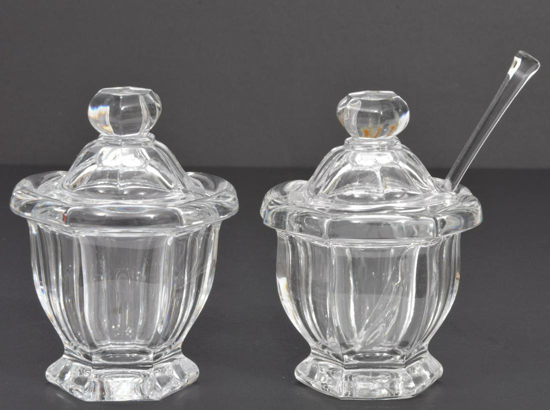 Pair of Baccarat Crystal Condiment Jars One Spoon (1 of 5)
