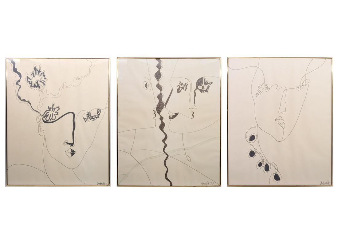 Richard Giglio Triptych Ink on Paper Framed (1 of 15)