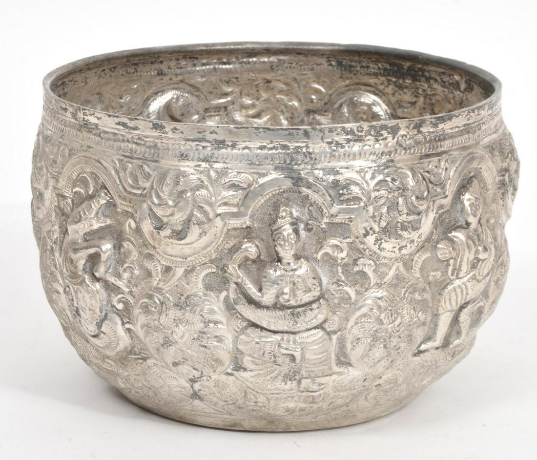 Imperial Burmese 850 Silver Repousse Thabeik Bowl (1 of 8)