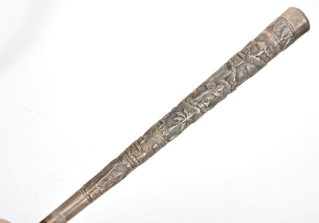 Asian Silver Relief Handle Dark Wood Dress Cane (1 of 9)