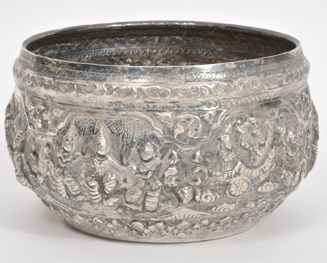 Imperial Burmese 850 Silver Repousse Thabeik Bowl (1 of 8)