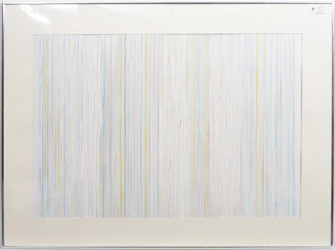 Signed Romoser Mid-Century Mixed Media Painting: Possibly Ruth Amelia Romoser, Florida (Born 1916). Mixed media painting signed bottom right. Measures 22.5" H x 32.5" W; framed 30" x 40.5". Condition report: good with plexiglass from coming out of f